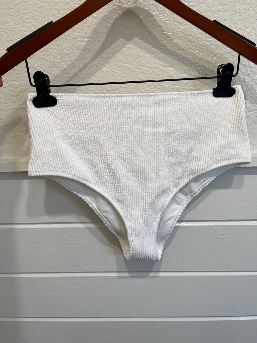 aerie White High Waisted Crinkle Ribbed Cheeky Bikini Bottoms - Picture 3 of 7